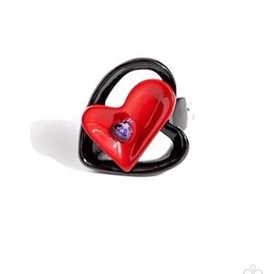 Cupid Celebration Red Ring Trending Unique Paparazzi Red Heart Ring Black Band